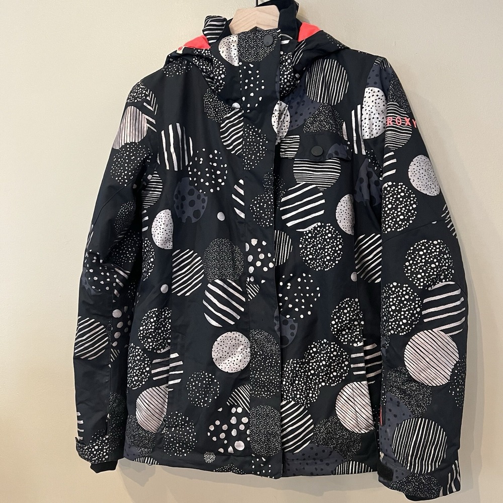ROXY Snowboarding Jacket Women Small Black Metallic Coat Ski Dry Flight 10K